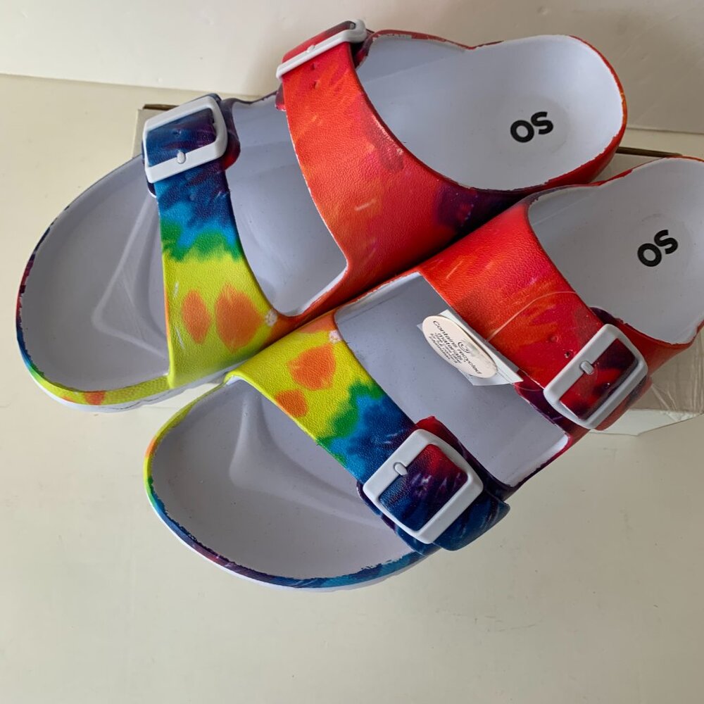 SO TIE DYE PASSION FRUIT SLIDE SANDALS SIZE 10 - Picture 3 of 10